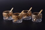 set of 4 salt cellars with spoons, silver, 950 standart, gilding, glass, total weight of items 279.3...