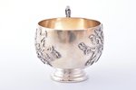 tea pair, silver, floral motif, 950 standard, 181.10 g, h (cup with handle) 6.5 cm, Ø (saucer) 12.2...