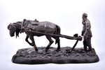 figurative composition, "Count Tolstoy Plowing", model by sculptor Solovyova Anna Andreevna, cast ir...