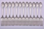 flatware set of 36 items: 12 knives, 12 spoons, 12 forks, silver, 950 standart, metal, spoons+forks...