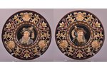 a pair of wall plates, majolica, Zelm & Boehm, Riga (Latvia), Russia, the beginning of the 20th cent...