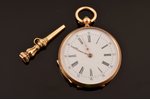 kabatas pulkstenis, Francija, zelts, emalja, 26.98 g, 3.8 x 3.3 cm, Ø 30 mm, ar zelta atslēgu, darba...