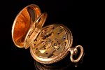 pocket watch, gold, enamel, 18 K standart, 22.29 g, 4 x 2.95 cm, Ø 29.5 mm, with key, in order...