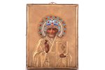 ikona, Svētais Nikolajs Brīnumdarītājs, dēlis, sudrabs, gleznojums, zeltījums, starpsienu emalja, 84...