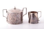 set of sugar-bowl and cream jug, silver, 916 standart, niello enamel, the 50ies of 20th cent., 398 g...