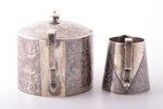 set of sugar-bowl and cream jug, silver, 916 standart, niello enamel, the 50ies of 20th cent., 398 g...