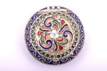 powder-box with mirror, silver, 916 standart, cloisonne enamel, the 30ties of 20th cent., total weig...