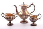 service of 3 items: coffeepot, sugar-bowl, cream jug, silver, 830 standart, gilding, 1922, 1129.9 g,...