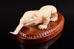 Figurine, "Gecko", tusks of a mammoth, 4.3 x 15.2 x 6.8 cm, on wooden base...