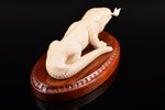 Figurine, "Gecko", tusks of a mammoth, 4.3 x 15.2 x 6.8 cm, on wooden base...