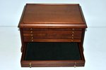 coin cabinet, 6 drawers, 5 drawers with place for 100 (5x20) coins + 1 drawer, brass, mahogany, 29 x...