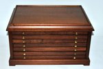 coin cabinet, 6 drawers, 5 drawers with place for 100 (5x20) coins + 1 drawer, brass, mahogany, 29 x...