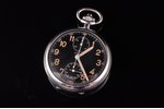 pocket watch, "Lemania", chronograph, the 30-40ties of 20th cent., steel, 94.65 g, 6.1 x 5 cm, Ø 50...