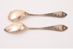 set of teaspoons, silver, 6 + 1 pcs., "Poppies", art nouveau, 875 standard, 189.20 g, gilding, 14 /...