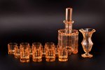 a set, 14 items: carafe, vase, 12 beakers, Iļģuciems Glass Factory, Latvia, 23.5 / 13.6 / 5 cm...