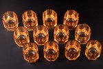 a set, 14 items: carafe, vase, 12 beakers, Iļģuciems Glass Factory, Latvia, 23.5 / 13.6 / 5 cm...