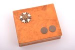 cigarette case, with badge of French Legion of Honour, Karelian birch, 8.9 x 10.7 x 3 cm...