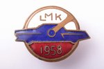 знак, LMK, Латвийский Мотоклуб, Латвия, СССР, 1958 г., 23.1 x 30.7 мм...