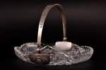 candy-bowl, silver, 875 standard, crystal, Ø 20.7 cm, h (with handle) 14.5 cm, the 20-30ties of 20th...
