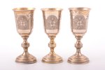 set of 3 small glasses, silver, 84 standard, 138.05 g, engraving, h 9.7 cm, 1868, Russia...