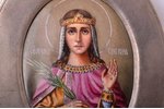 ikona, Svētā Lielmocekle Katrīna, ar gravējumu "Sv. Lielmocekles Katrīnas Ordeņa skola", sudrabs, em...