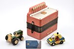 set of 3 toys: accordion "Malysh", tractor "Petrushka", traffic police (ГАИ) car, USSR...