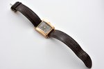 wristwatch, gold, 18 K standart, total weight (with strap) 30.50 g, 3.4 x 2.5 cm, chip on the watch...