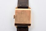 wristwatch, gold, 18 K standart, total weight (with strap) 30.50 g, 3.4 x 2.5 cm, chip on the watch...