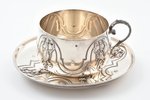 tea pair, silver, (large size), 950 standard, 310.55 g, h (cup) 6.9 cm, Ø (saucer) 16 cm, France...
