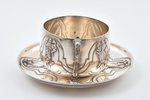 tea pair, silver, (large size), 950 standard, 310.55 g, h (cup) 6.9 cm, Ø (saucer) 16 cm, France...