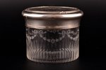 case, silver, 950 standard, weight of silver lid 132.65, glass, Ø 10.8 cm, h 8.7 cm, France...