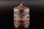 case, silver, floral motif, 950 standard, eweight of silver lid 52.75, gilding, Ø 8.5 cm, h 12 cm, F...