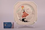 dekoratīvs šķīvis, tautisks sižets, porcelāns, Rīgas Keramikas fabrika, roku gleznojums ar autora pa...