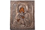 icon, Our Lady of Vladimir, board, silver, painting, 84 standard, Russia, the 19th cent., 31.5 x 26....