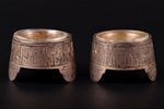 pair of saltcellars, silver, 84 standard, 56.70 g, engraving, with glass inserts, Ø 4.8 cm, h 3 cm,...