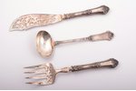 flatware set of 3 items, spoon - silver, fork and knife - silver/metal, 950 standart, total weight o...