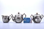 service of 3 items: sugar-bowl, cream jug, teapot, silver, 84 standart, niello enamel, gilding, 1891...