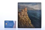 case, "Crimea, Swallow's Nest", Fedoskino, by artist Davydov, lacquer miniature, USSR, 1953, 18.7 x...