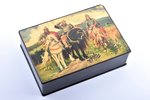 case, "The Three Bogatyrs", by artist P.A. Fominov, lacquer miniature, USSR, 1951, 15.9 x 23.4 x 6.8...