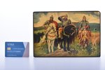 case, "The Three Bogatyrs", by artist P.A. Fominov, lacquer miniature, USSR, 1951, 15.9 x 23.4 x 6.8...