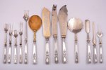 flatware set of 13 items for oyster serving, in the Faberge style, silver/metal, 84 standart, 1908-1...