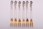 set of 12 items: 6 lemon forks and 6 coffee spoons, silver, 830 standart, 6+6 items, gilding, 100.25...