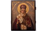 ikona, Svētais Nikolajs Brīnumdarītājs, dēlis, gleznojums, zeltījums, Krievijas impērija, 19. gs., 3...