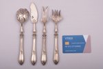 flatware set of 4 items, silver, 950 standard, 126.15 g, 17 - 19,5 cm, France, in a box (box is dama...