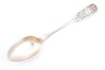 dessert spoon, silver, 84 standard, 43.85 g, engraving, niello enamel, 17.3 cm, workshop of Fyodor I...
