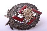 badge, Latvian Youth Union, Latvia, 20-30ies of 20th cent., 32.8 x 24.4 mm, enamel defects...