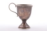 charka (little glass), silver, 84 standard, 30 g, engraving, h 6.4 cm, by Ivan Saltykov, 1896-1907,...