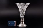 ваза, серебро, 800 проба, хрусталь, h 25 см, Венгрия, микро скол на краю вазы...