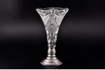 a vase, silver, 800 standard, crystal, h 25 cm, Hungary, micro chip on the edge of vase...