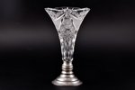 ваза, серебро, 800 проба, хрусталь, h 25 см, Венгрия, микро скол на краю вазы...